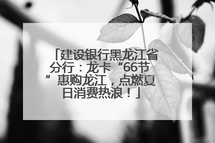 建设银行黑龙江省分行：龙卡“66节”惠购龙江，点燃夏日消费热浪！