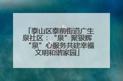 泰山区泰前街道广生泉社区：“泉”聚银辉“泉”心服务共建幸福文明和谐家园